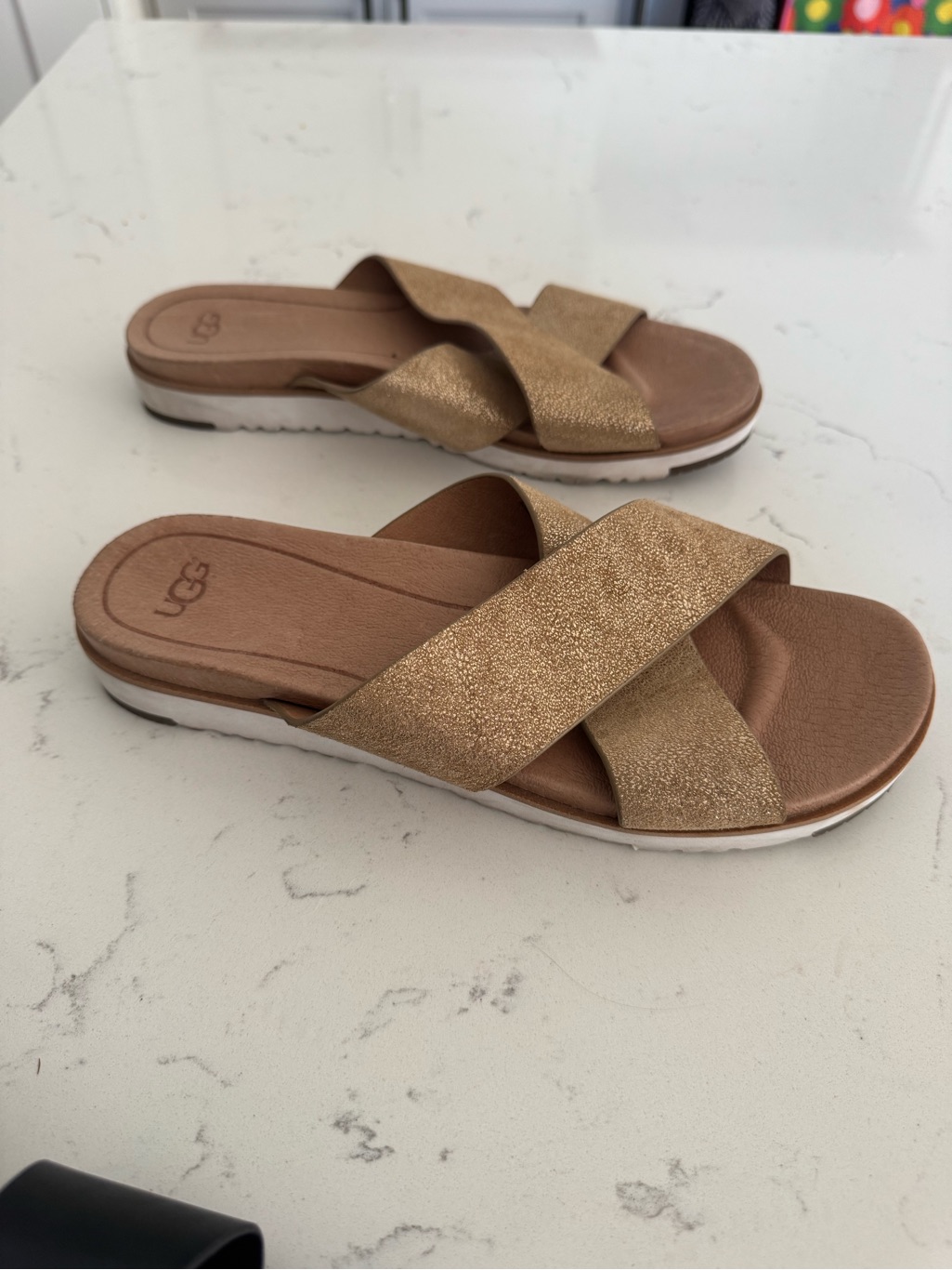 Ugg Women's Size 9 Kari Metallic Gold Cross Strap Slide Sandals